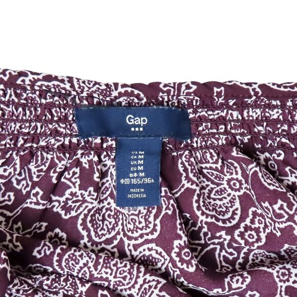 Gap Plum Smock Tie Blouse Womens Long Sleeve M 100% Polyester Paisley Print EUC - Picture 3 of 14